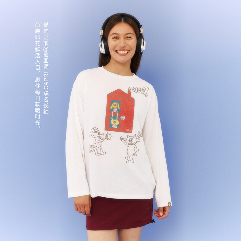 Norybrand Cat and Dog House@Illustrator Caprii Round Neck Long-Sleeved Blouse, Skin-Friendly, Breathable and Loose T-Shirt Norybrand Cat and Dog House@Illustrator Caprii Round Neck Long-Sleeved Blouse, Skin-Friendly, Breathable and Loose T-Shirt