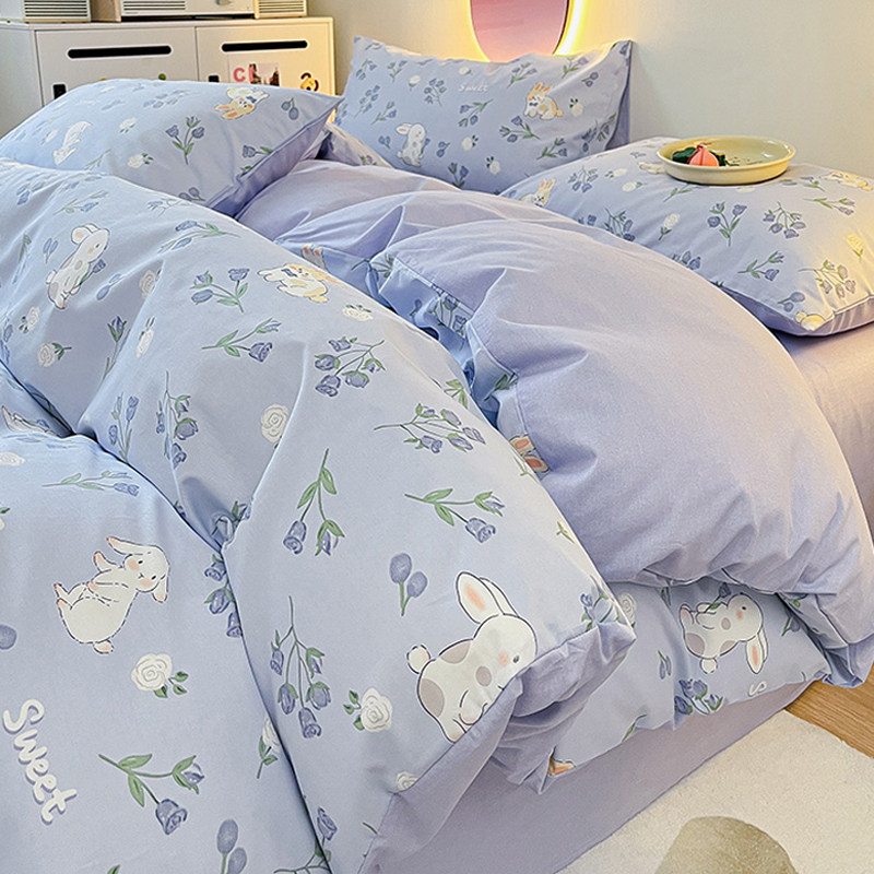 Small frescoed pure cotton bed with four sets of full cotton beds Dormitory Bed with Dormitory Bed Single Three Sets of Bed Hats Quilt-Taobao
