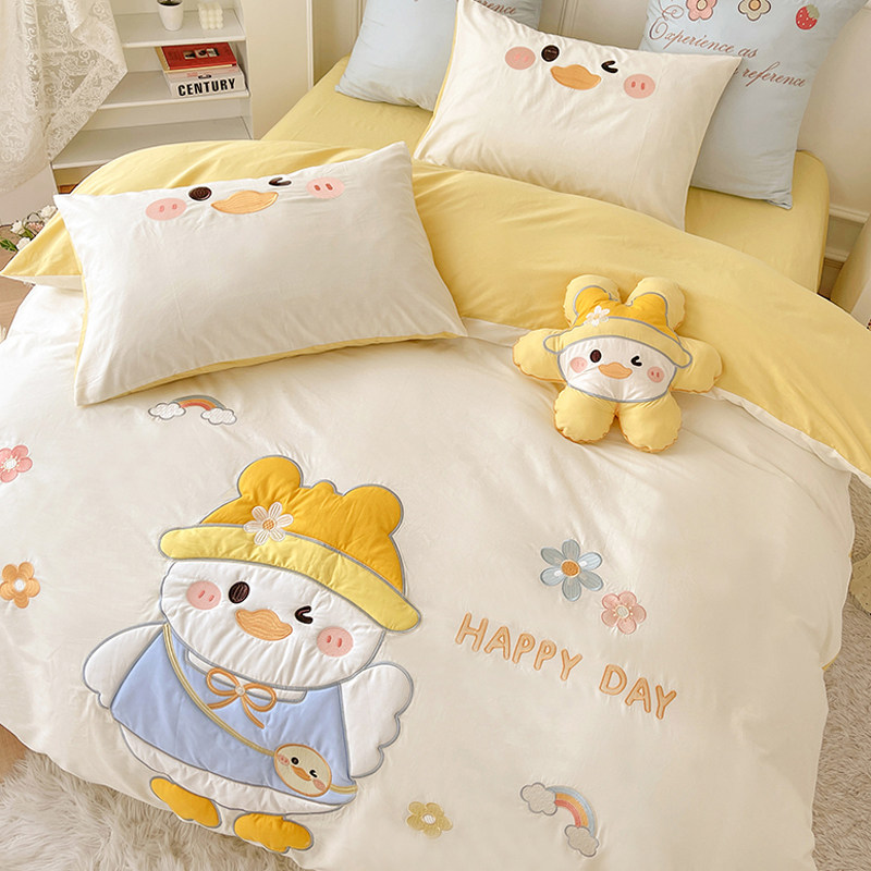 Cute Cartoon Pure Cotton Bed Four Sets 100 Of 100 All Cotton Children's Bed Quilt Cover Dormitory Bed Linen Three sets 4-Taobao