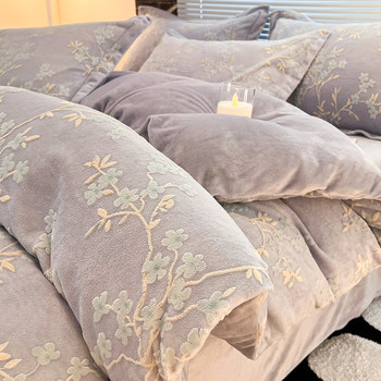 Thickened Warm Milk Velvet Four-Piece Bedding Set with Carved Coral Velvet 2025 New Style Bed Sheet, Duvet Cover, Three-Piece Set, Fitted Sheet
