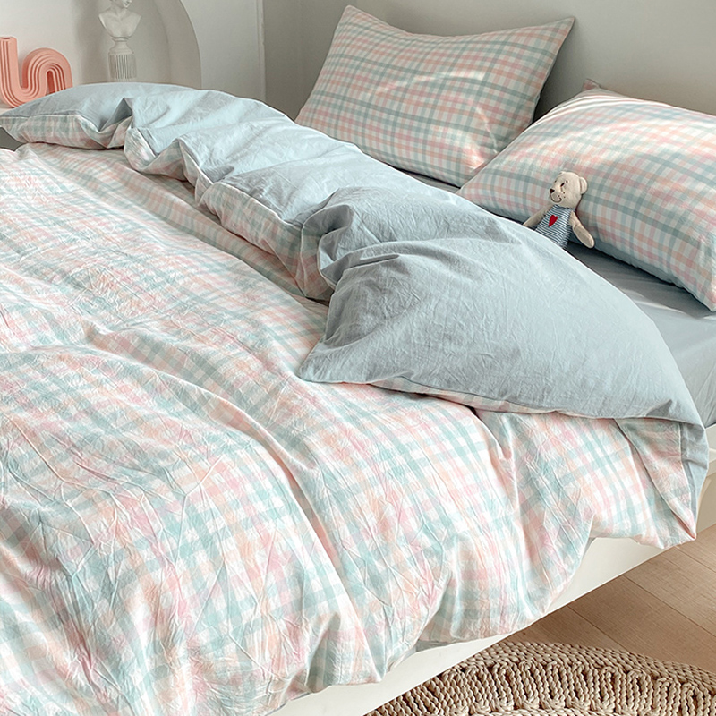 Nordic style ins washed cotton Cotton bed four-piece set 100 cotton summer small fresh three-piece bed set duvet cover