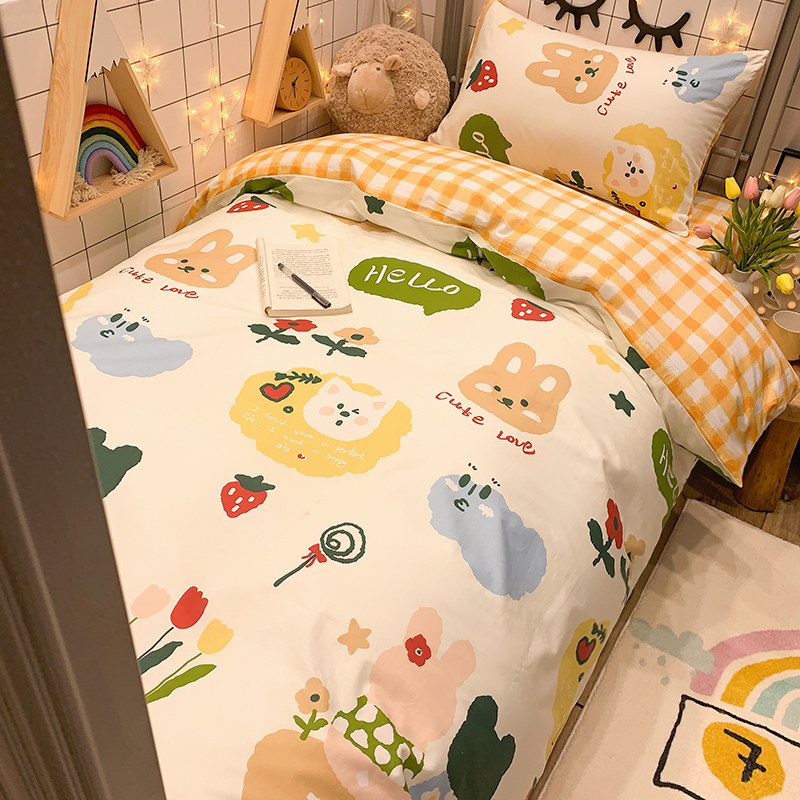 College dormitory bedding three-piece set cotton dormitory bed Kasa children's sheets people quilt cover quilt set six
