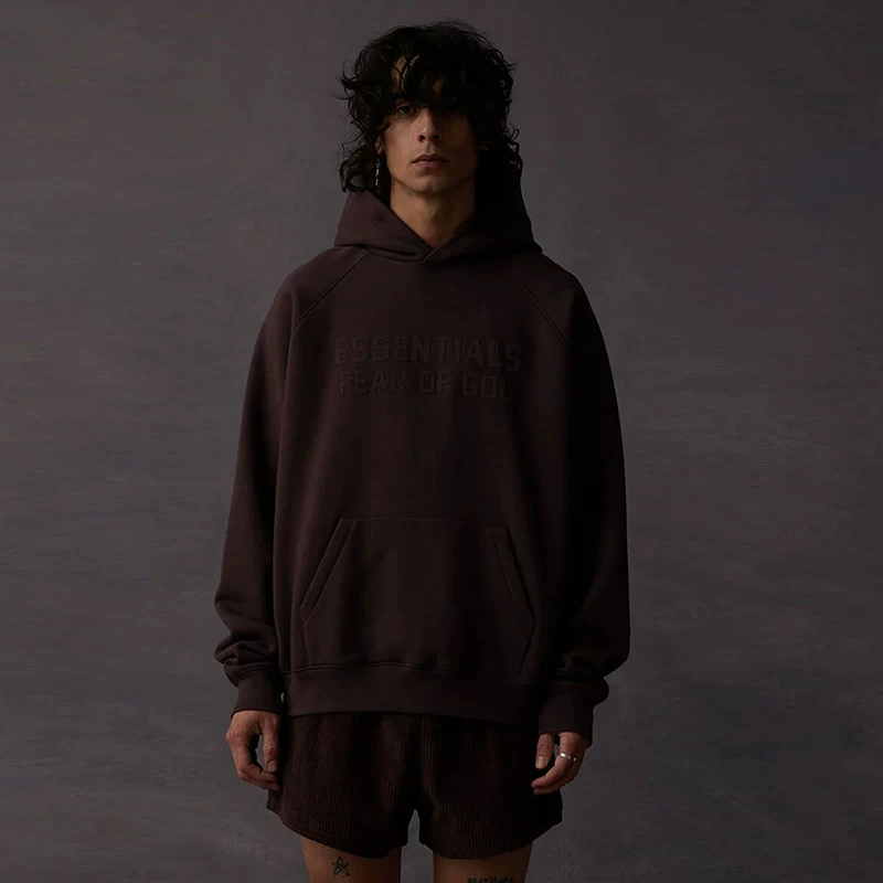 Аутентичный и готовый Fear Of God Essentials 23SS клубные тисненые offset буквы толстая хлопковая футболка плюс бархатное худи