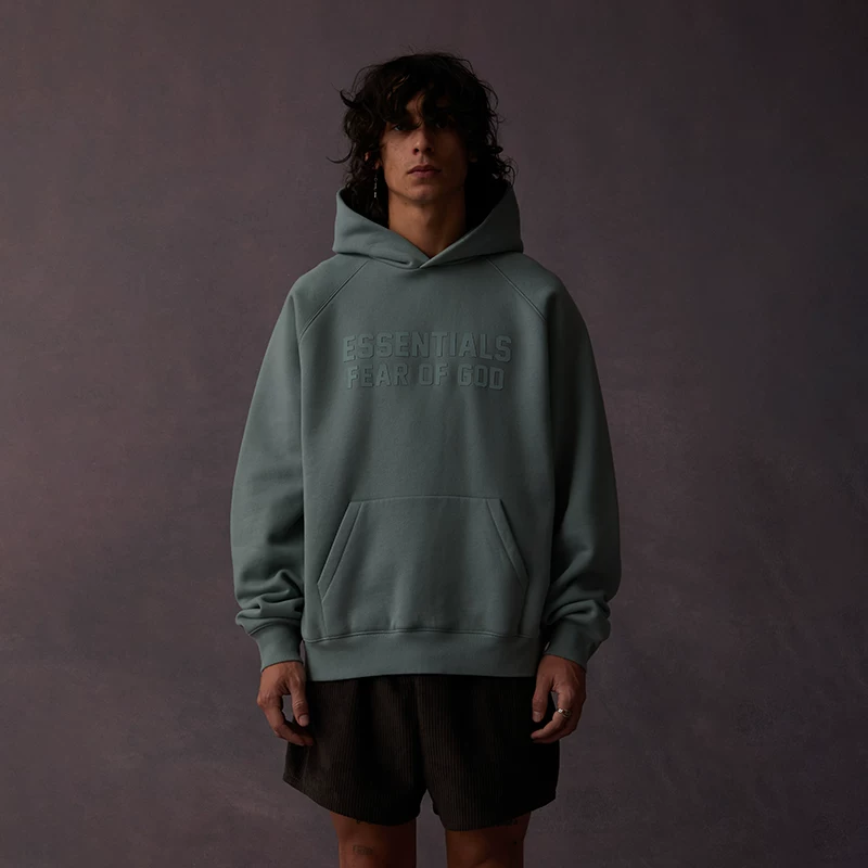 Аутентичный и готовый Fear Of God Essentials 23SS клубные тисненые offset буквы толстая хлопковая футболка плюс бархатное худи