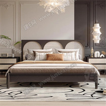 American rattan theme solid wood bed master bedroom double bed simple modern bedroom large bed wedding bed furniture whole house customization