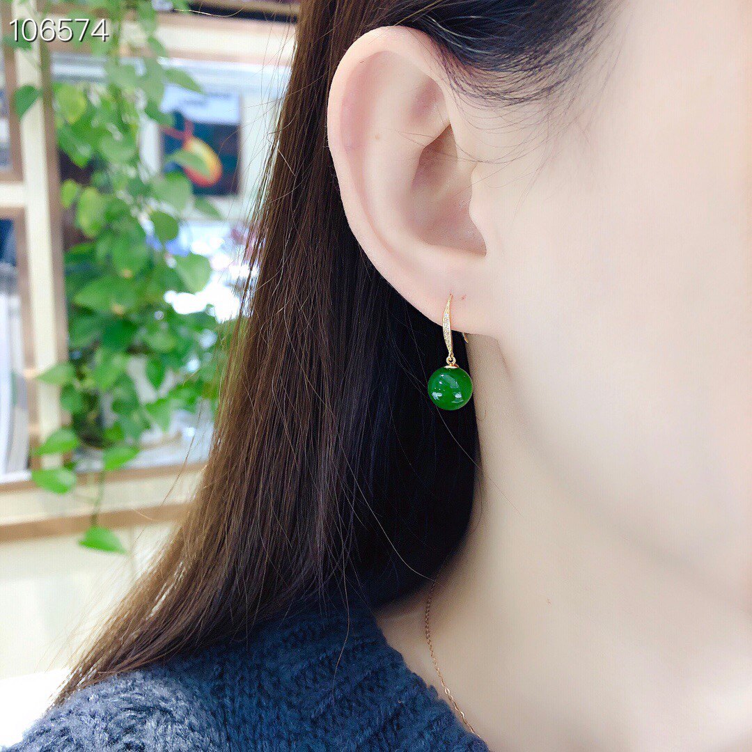 Серьги 18k金天然和田碧玉耳环耳挂百搭厚金羊脂白玉耳勾长版耳炼配证书