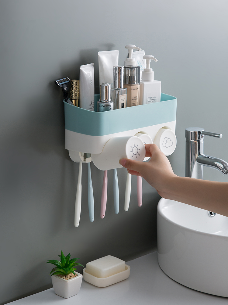 Powder room wall-mounted toothbrush shelf Hole-free brushing cup Suction wall-mounted suit Wall-mounted mouthwash dental appliance dental cylinder