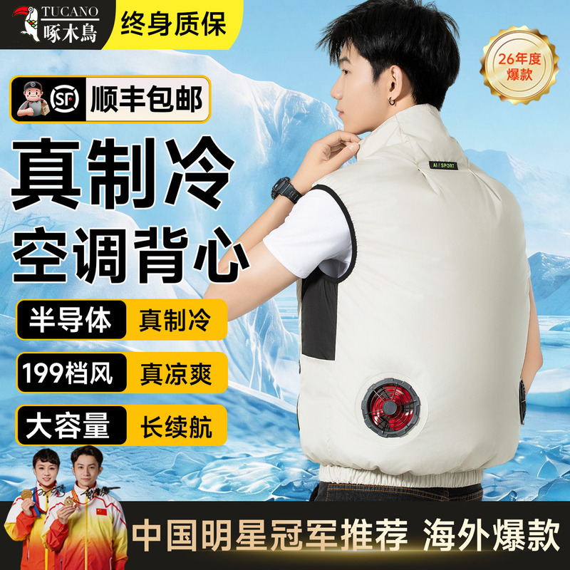 Woodpecker Cooling Air-Conditioning Vest for Men and Women with Fan, Rechargeable Cooling Vest for Construction Site Work Woodpecker Cooling Air-Conditioning Vest for Men and Women with Fan, Rechargeable Cooling Vest for Construction Site Work