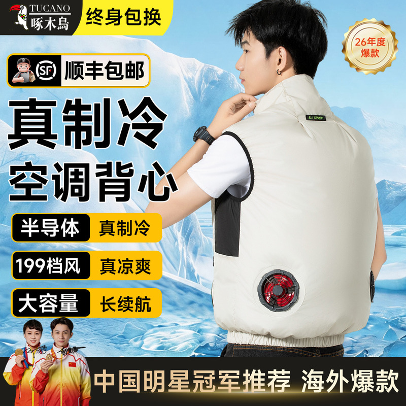 Woodpecker Cooling Air-Conditioning Vest for Men and Women with Fan, Rechargeable Cooling Vest for Construction Site Work