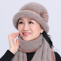 Middle-aged and elderly hats female winter middle-aged mother-in-law old grandmother autumn and winter rabbit hair warm wool scarf