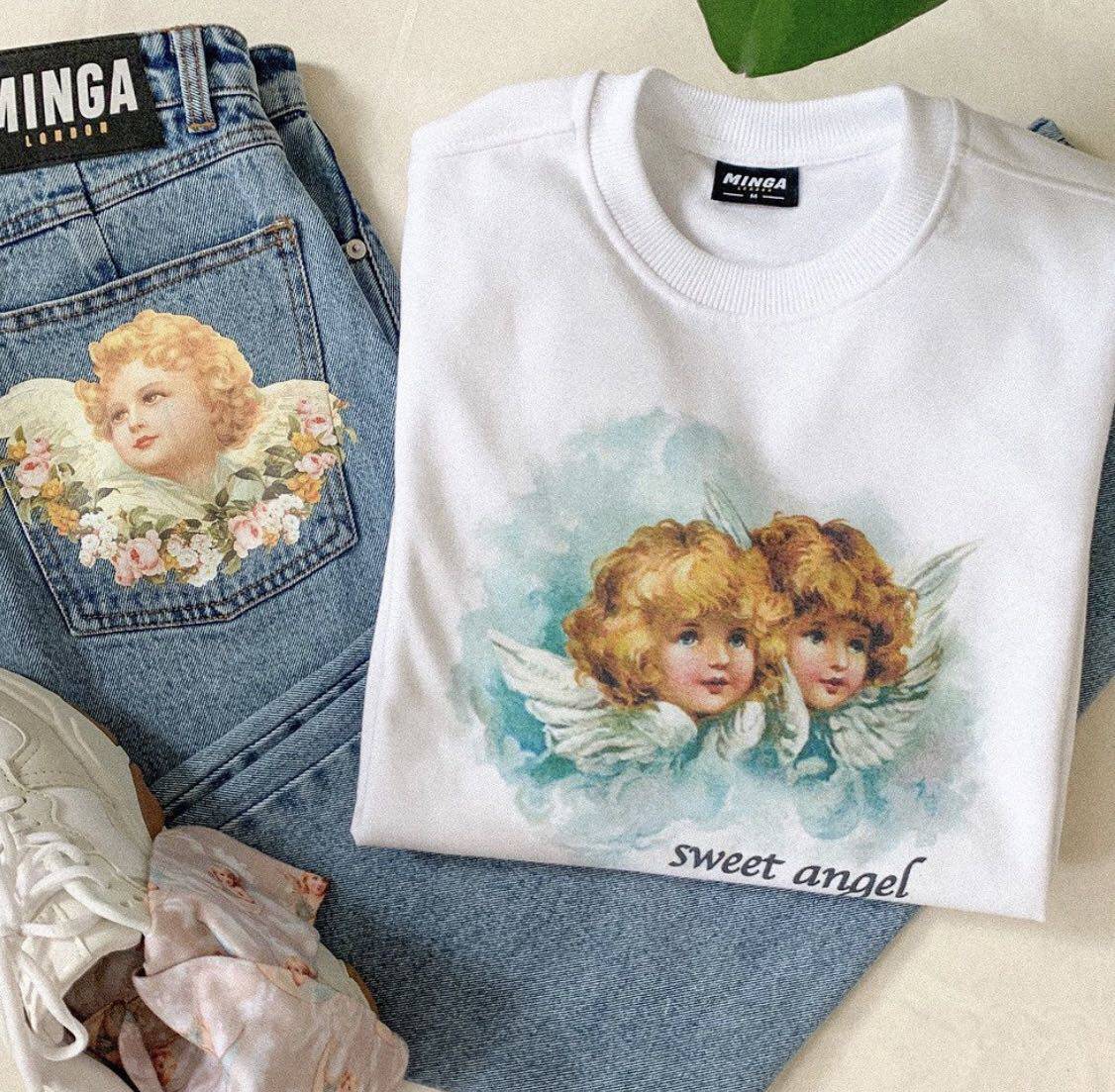 (Domestic spot) minga london little angel print long-sleeved thin thick cotton T