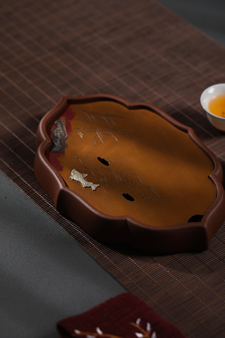 Cloud Cloud copper purple sand dry 'tray was pot doesn water to raise savings pot pot pad dry terms tray of tea by hand