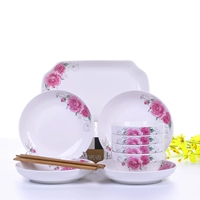 Розовые 4 миски, 4 тарелки, 4 ложки, 4 палочки для еды, 1 рыбная тарелка