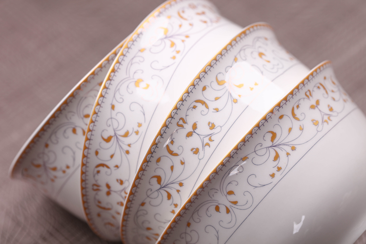 10 Gói Golden Bell Bát Jingdezhen Bộ đồ ăn bằng gốm Cao cấp Bát Bát Bữa tối Bát Cơm Bát Bát Nhỏ Bát kiểu Trung Quốc Đơn giản bộ chén dĩa sứ