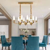 The long - range restaurant lights of modern minimal villa after the Light Luxury American All - Copper Restaurant chandelier
