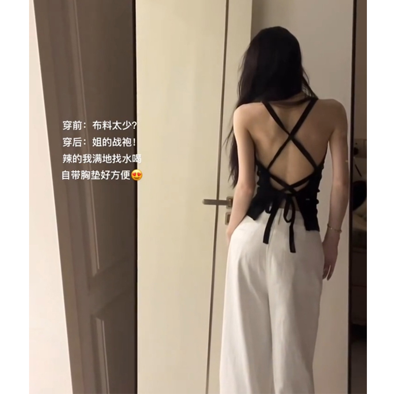 Yu Shuxin's Same Sexy Sexy Asymmetrical Strap Backless Camisole Women's Summer Seaside Resort Style Top Yu Shuxin's Same Sexy Sexy Asymmetrical Strap Backless Camisole Women's Summer Seaside Resort Style Top