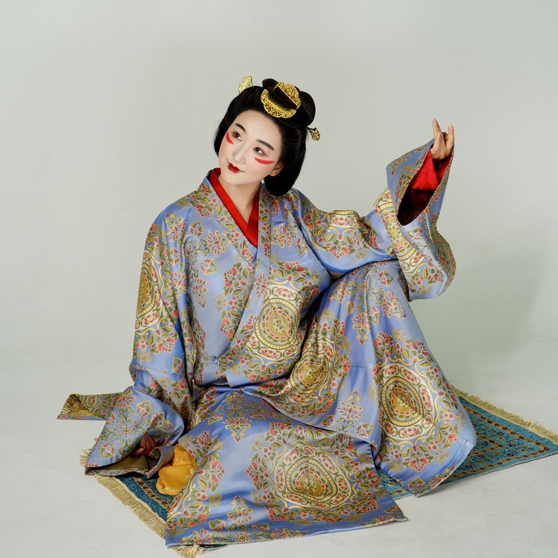 【880S】Late Tang Dynasty Butterfly-Patterned Lotus Brocade Robe with a Cross-Collar
