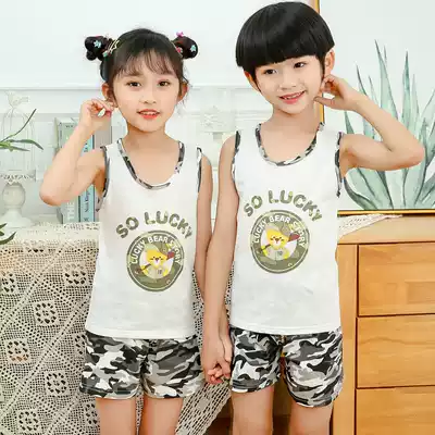 Children's home clothes set pure cotton boys summer children's thin air conditioning clothes girls vest shorts two-piece set