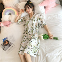 Hong Kong counter nightgown women Spring and Autumn summer cotton shade pajamas ladies long nightgown and uniforms home clothes