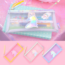 bentoy Unicorn mesh pen bag Japanese Harajuku style laser student pen bag Small fresh girl heart pen bag