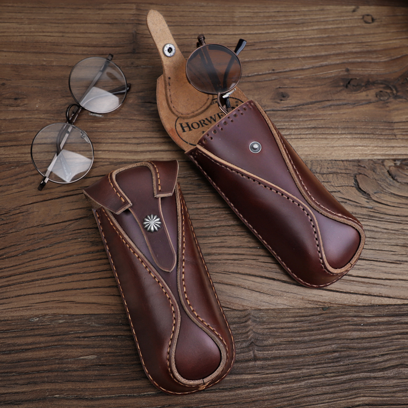Horween Cowhide Glasses Bag Portable Anti-Pressure Personalized Sunglasses Case Retro Storage Bag