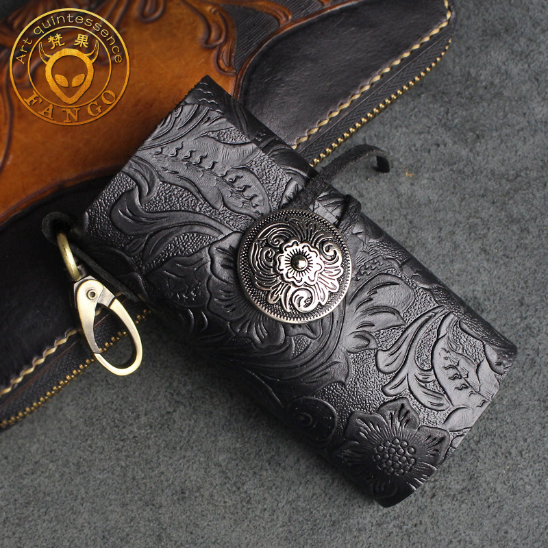 Handmade genuine leather key bag male and female head layer cow leather car key bag large capacity retro waist hanging key buckle lettering