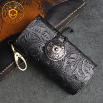 Manual leather key package male and female head skin car key package large capacity retro waist keykeyinscription