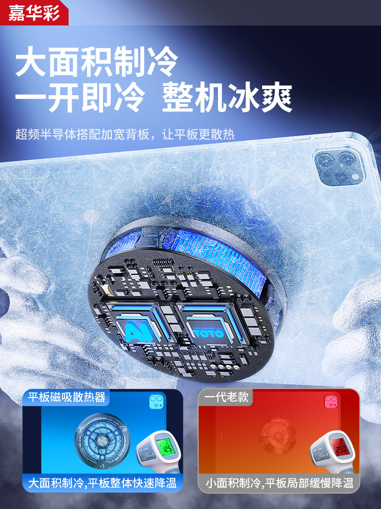 Magnetic Cooling Pad for Tablets, Large Area Cooling, Suitable for Apple iPad Tablets, Oneplus Pro, Semiconductor Back Clip, Gaming, E-Sports, 2025 New Model, Heat Dissipation Plate