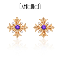 Retro court style cross earrings Baroque studs earrings earrings earrings without earrings