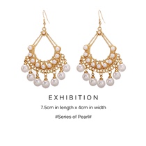 Retro Pearl tassel earrings personality exaggerated temperament earrings Baroque National style earrings earrings earrings earclippers earless female