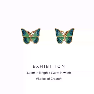 Butterfly earrings female retro enamel glaze s925 silver pin earrings small super fairy temperament exquisite earrings