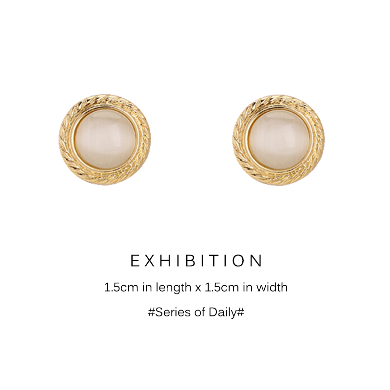 Minimalist Hong Kong style high-grade sense of small temperament round opal simple and exquisite earrings ear clip no ear hole female earrings