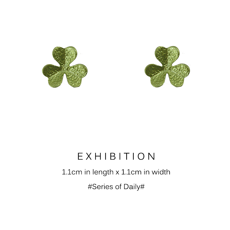 ExhibitioN Plant Mini Baking Lacquered Blade Ear Pin Small Harbor Wind Minimale Green Earrings s925 Silver Pin