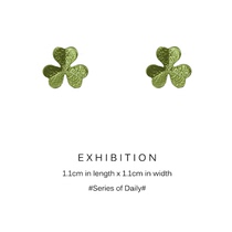 ExhibitioN plant mini lacquer leaf stud earrings small harbor style simple green earrings s925 silver pin