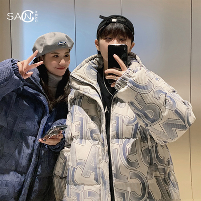 灯芯绒字母情侣款潮牌棉服冬季必备外套