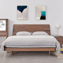 Black walnut solid wood double bed Master bedroom Modern simple Nordic creative suspended new bed 1 8 meters 1 5 meters