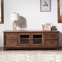 Zobilin black walnut solid wood TV cabinet American living room TV cabinet Coffee table combination of audio-visual cabinet Floor cabinet