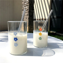 ins wind color flower glass Juice milk breakfast cup Cold and hot cup Simple girl heart teacup