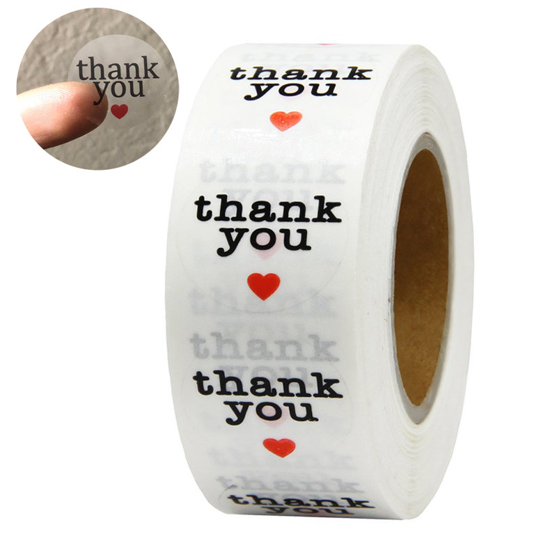 500-piece Roll Round Transparent Thank You Sticker with Red Heart Shaped Seal Label Gift Wrapping Stationery Sticker