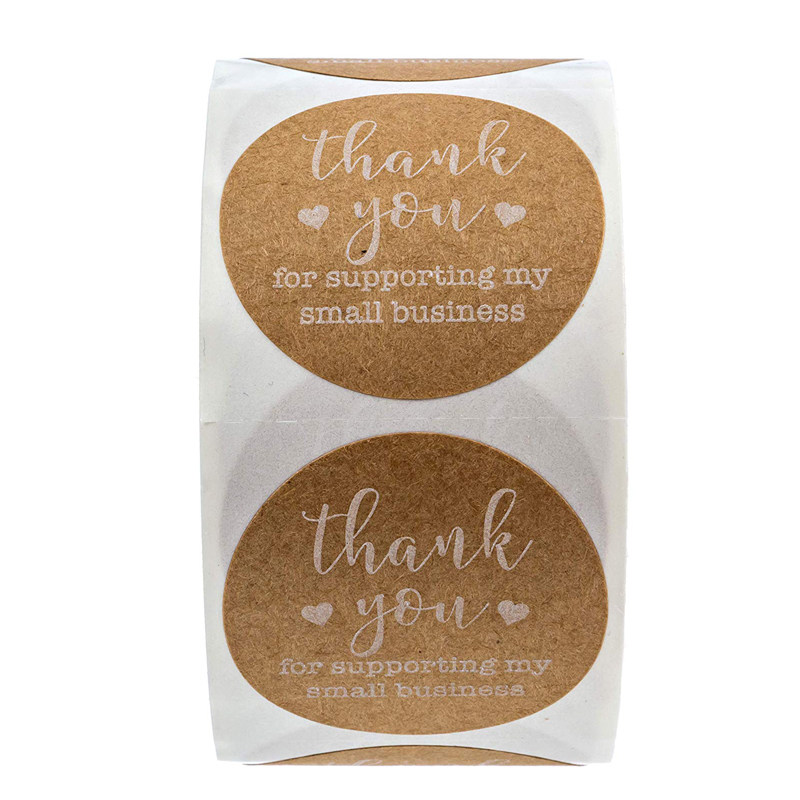 500 rolls of 1 inch round Kraft Paper Gratitude Sticker Sealing Sticker White Font Label Gift Decoration