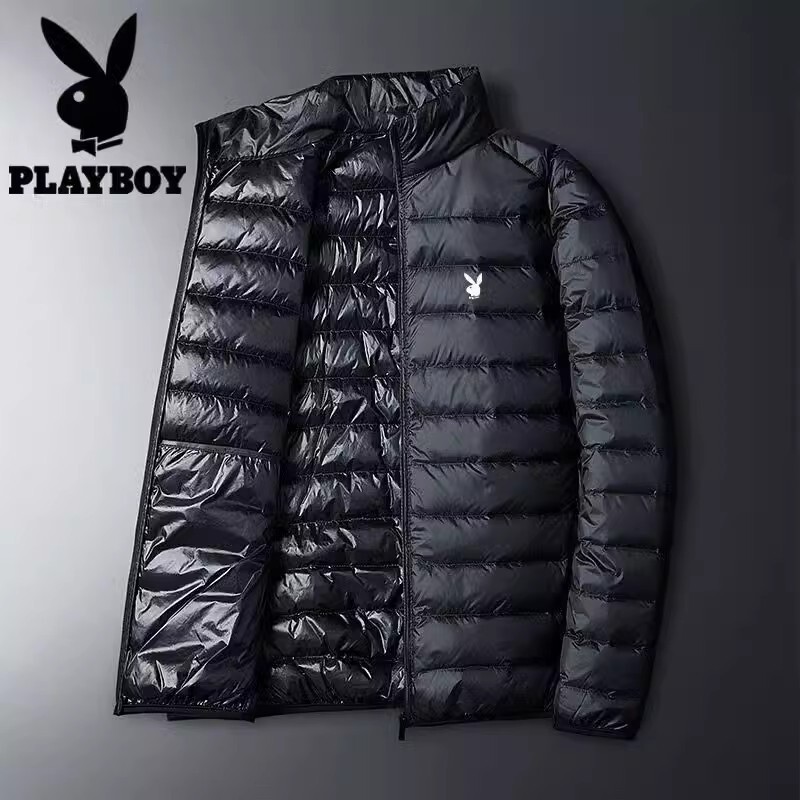 Playboy Men's Lightweight down Jacket Short Style Stand Collar Hooded Korean Style Trendy Large Size Warm Winter Men's Coat