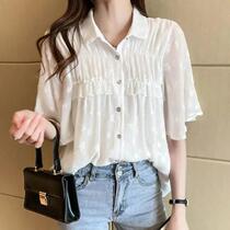 White snowspun blouses woman long sleeve lace florian side V collar shirt woman Summer 2022 new slim fit 100 lap shirt