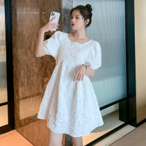 Fugitive Princess Wind Dress Woman Summer White Doll Dress Temperament Fat Mm Bubble Cuff Fluffy Skirt Summer Pregnant Woman Big Code
