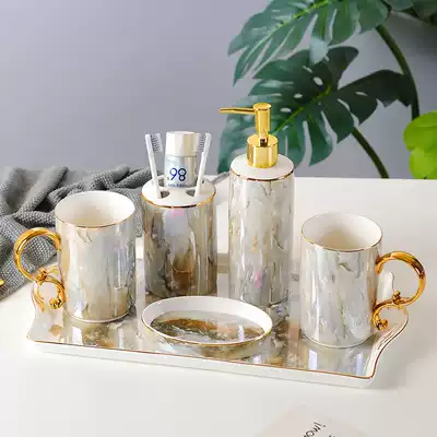 European-style ceramic bathroom five-piece set Light luxury simple wedding bathroom supplies mouthwash cup Brushing cup holder Washing set
