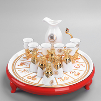 twelve twelve 12 zodiac wine glass wine with white jade porcelain Ru kiln ceramic small behemoth head home liquor cup gift box suit