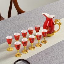 Ceramic Wine Suit Imitation Ancient Chinese White Wine Cup Mouthwatering Cup Wine Flushed Wedding Year Old Wine Jug Upscale Leather Case Packaging