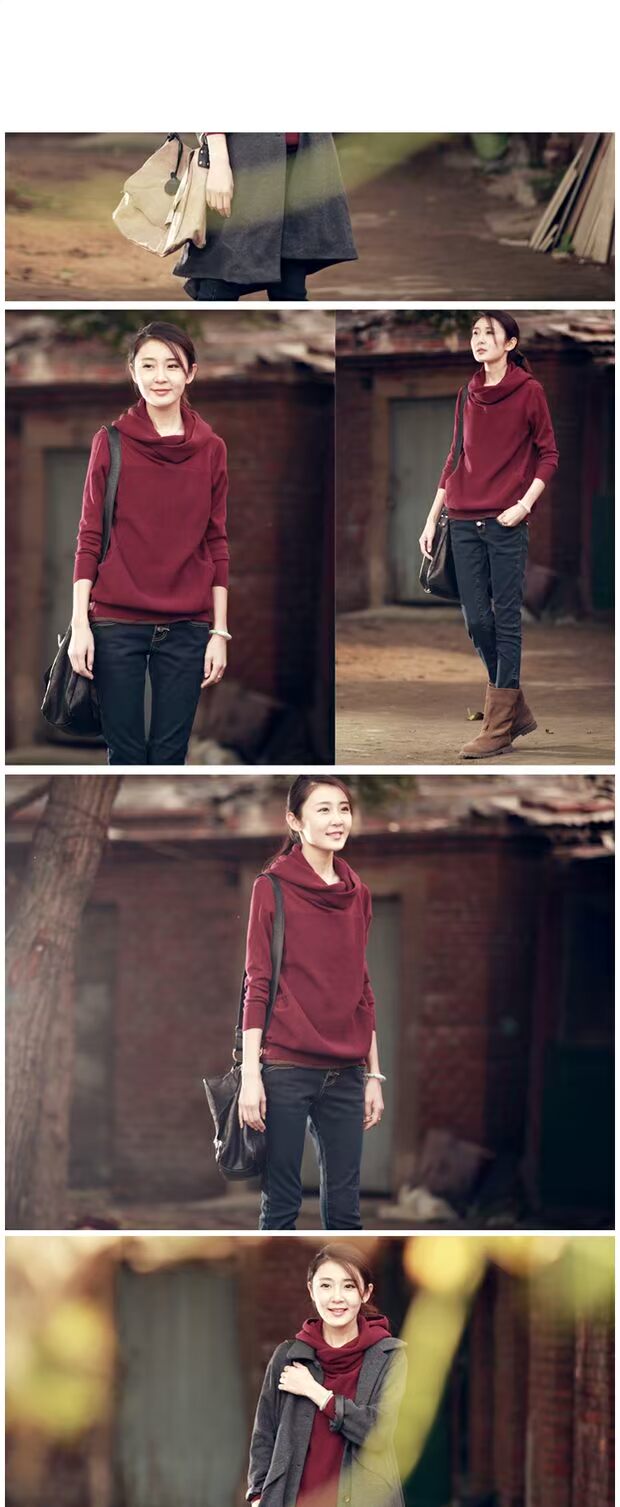 [Đặc biệt hàng ngày] Siqin vô vị mỏng dày áo len trùm đầu áo len cotton hoang dã cơ sở phụ nữ áo cổ lọ