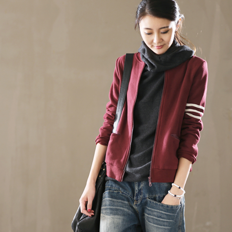 College Wind Han version Thickened Student Round Collar Pure Cotton Open Flap Jacket Short Jacket Loose Lady Long Sleeve Thick Cotton T Chunqiu