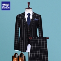 Roemon Business Leisure Western suit suit Mens Korean version of the body suit Three sets of young handsome career positive dress