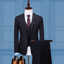 Romon youth mens suit suit Mens business casual professional formal Korean slim wedding dress three-piece set
